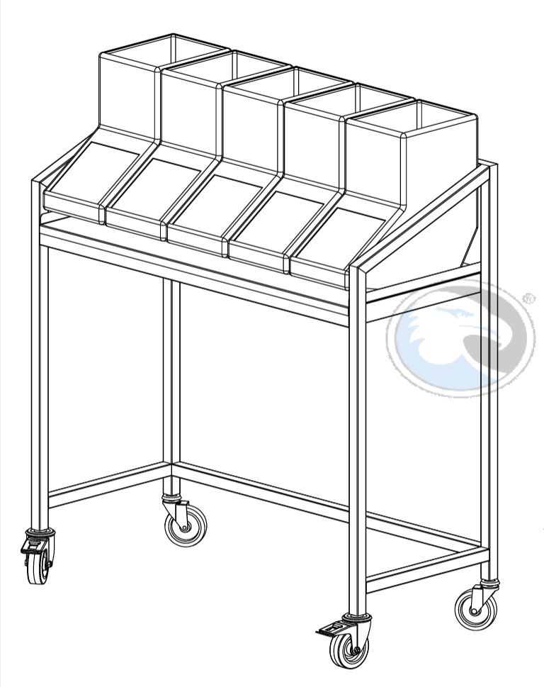 INGREDIENSBORD VEIEBORD med hylle tilpasset 5x 63L-dispensrer